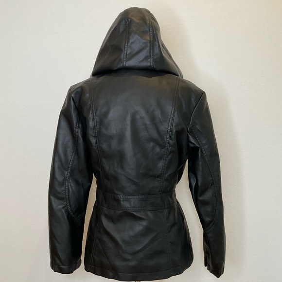 NWT Cavalini Faux Leather with Hood Jacket Black Size PM - Picture 7 of 15